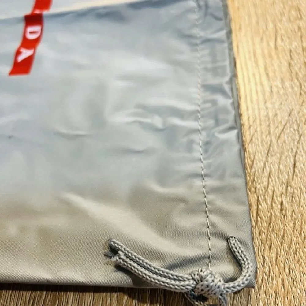 PRADA Drawstring Dust Bag Grey Red Vinyl Shoes Travel Storage Bag